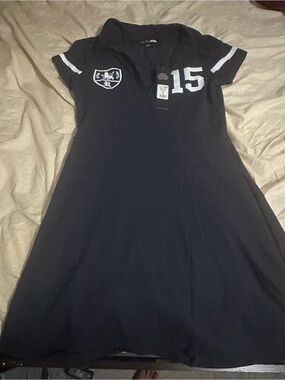 Fashion Nova Black Mini Polo Dress with White Accents